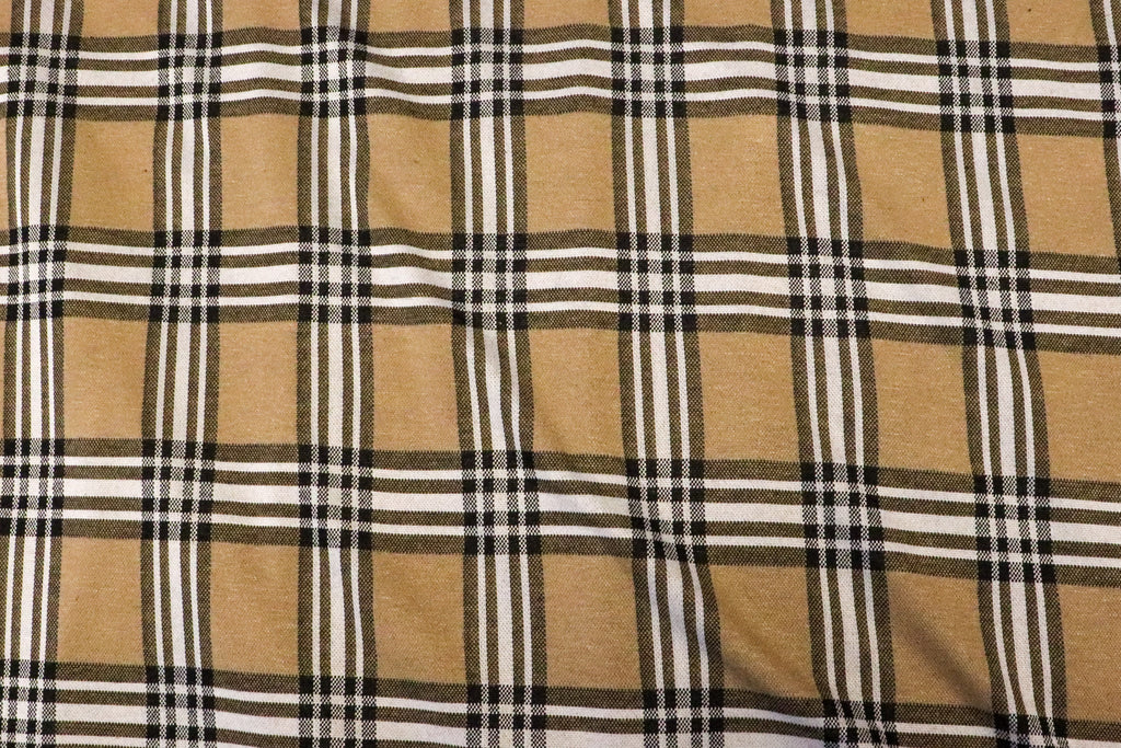 Camel Tartan Jacquard Fabric with Stretch Knit