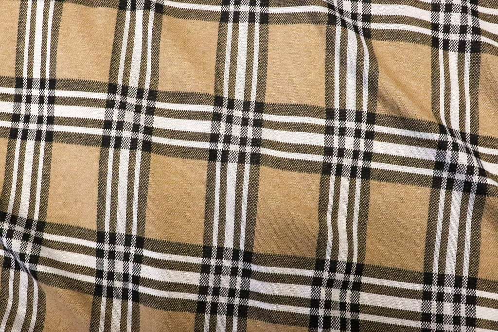 Camel Tartan Jacquard Fabric with Stretch Knit