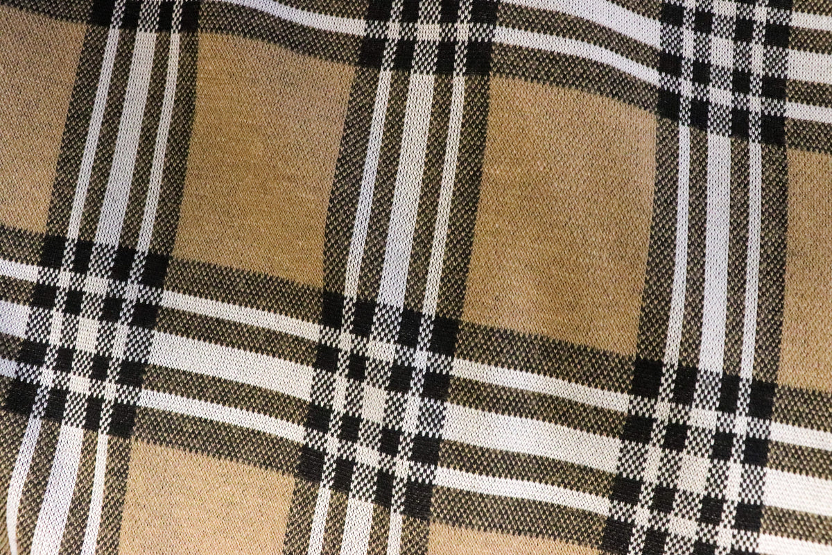 Camel Tartan Jacquard Fabric with Stretch Knit