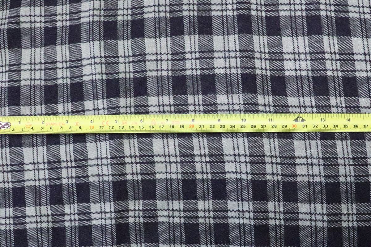 Navy White Check Fabric Tartan Dressmaking