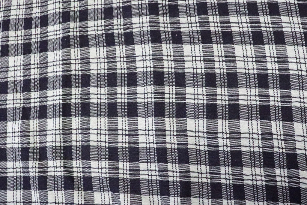 Navy White Check Fabric Tartan Dressmaking