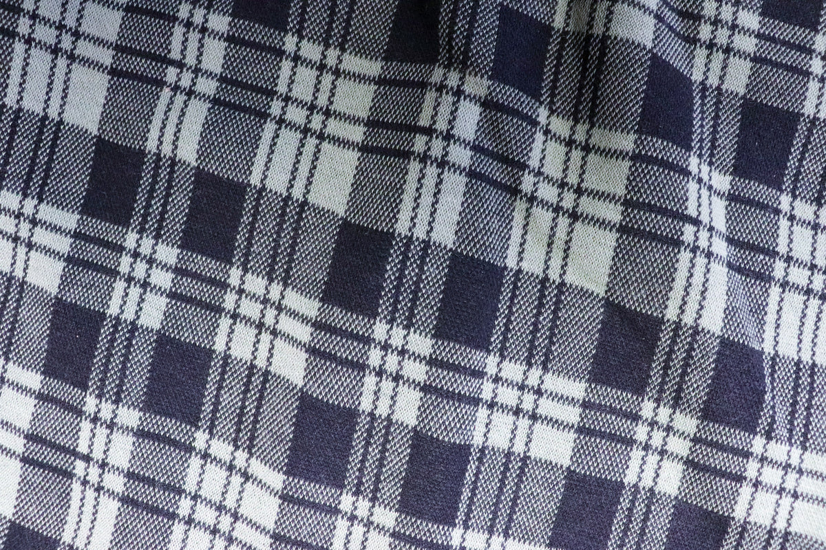 Navy White Check Fabric Tartan Dressmaking