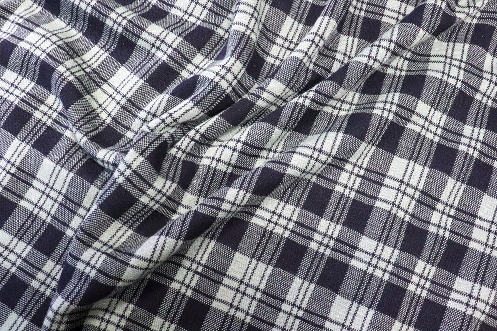 Navy White Check Fabric Tartan Dressmaking
