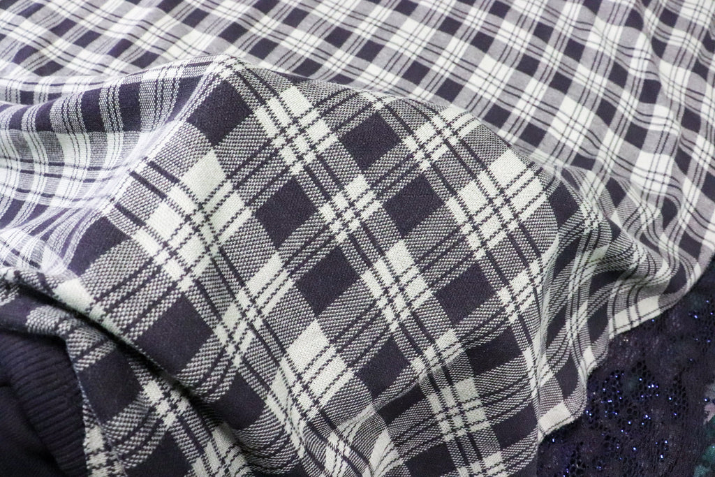 Navy White Check Fabric Tartan Dressmaking
