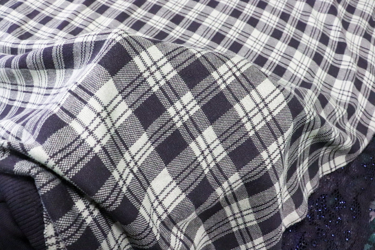 Navy White Check Fabric Tartan Dressmaking