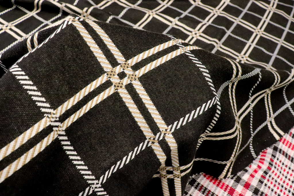 Black White Check Fabric Camel Accents Tartan