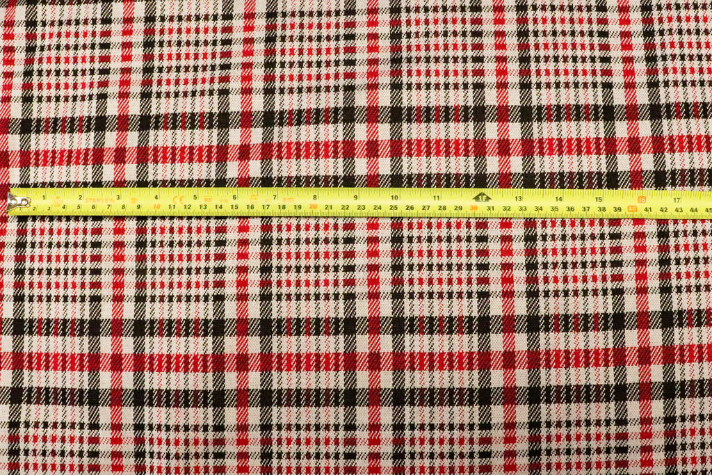 Black White Check Jacquard Fabric Prominent Red Lines Stretch