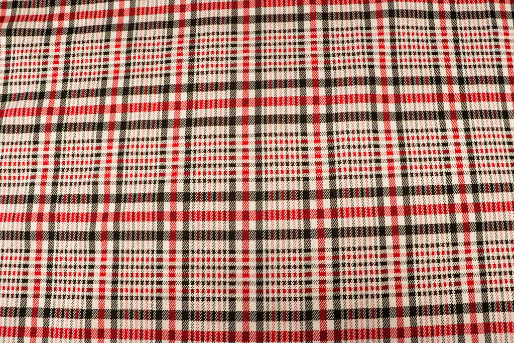 Black White Check Jacquard Fabric Prominent Red Lines Stretch