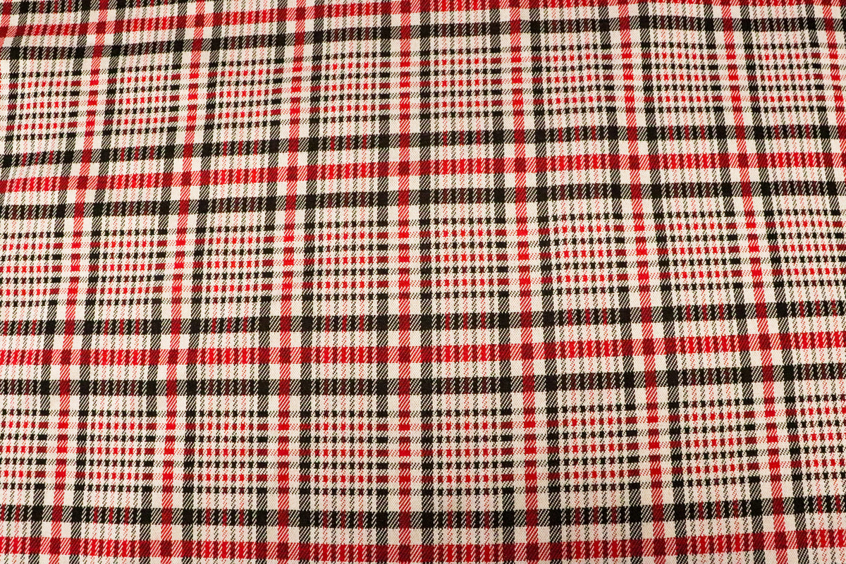 Black White Check Jacquard Fabric Prominent Red Lines Stretch