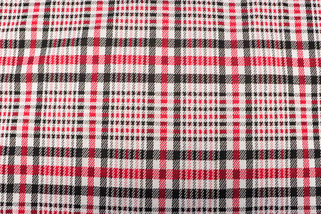 Black White Check Jacquard Fabric Prominent Red Lines Stretch