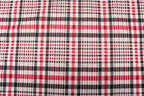 Black White Check Jacquard Fabric Prominent Red Lines Stretch