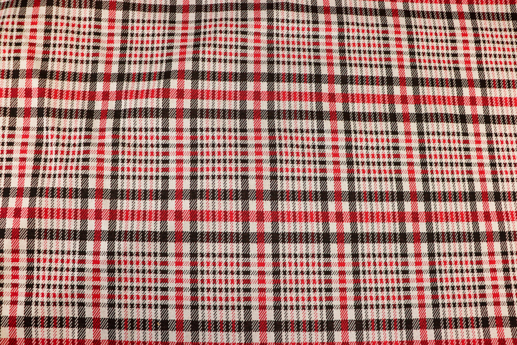 Black White Check Jacquard Fabric Prominent Red Lines Stretch