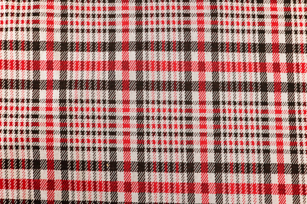 Black White Check Jacquard Fabric Prominent Red Lines Stretch