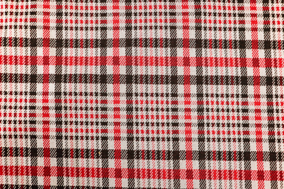 Black White Check Jacquard Fabric Prominent Red Lines Stretch