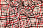 Black White Check Jacquard Fabric Prominent Red Lines Stretch