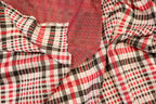 Black White Check Jacquard Fabric Prominent Red Lines Stretch