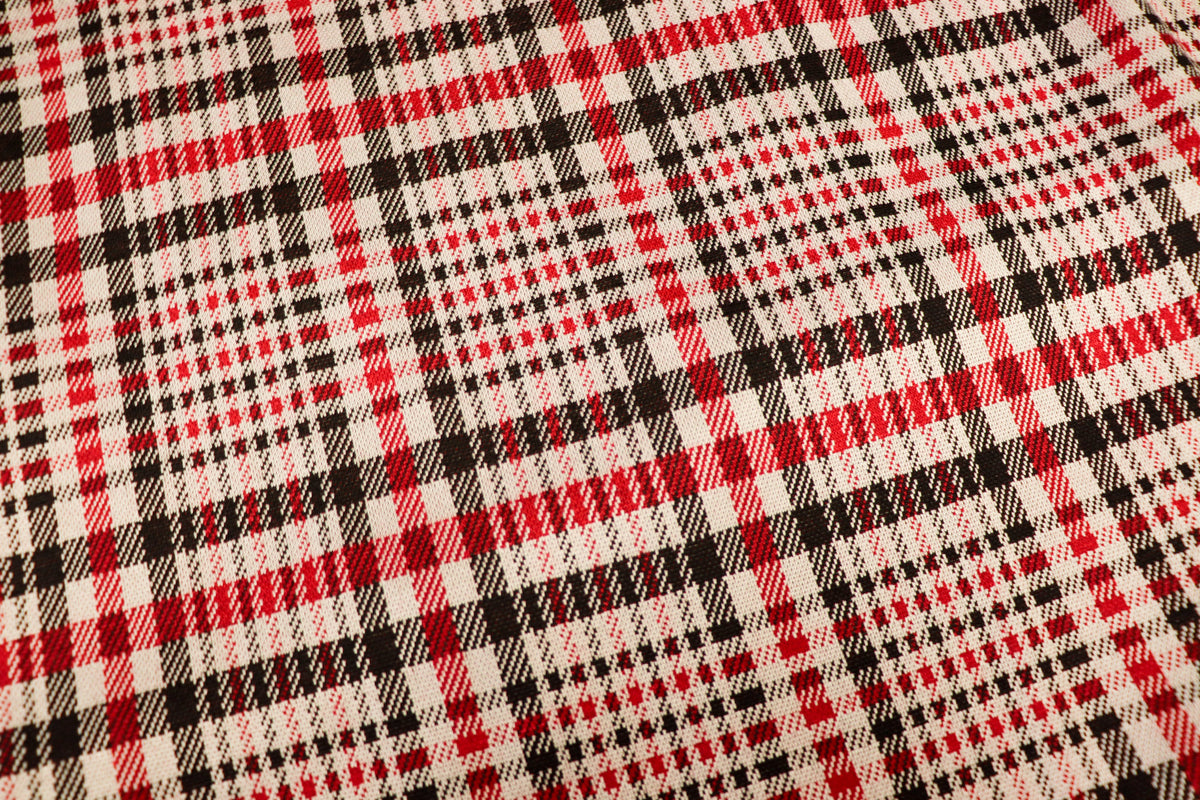 Black White Check Jacquard Fabric Prominent Red Lines Stretch