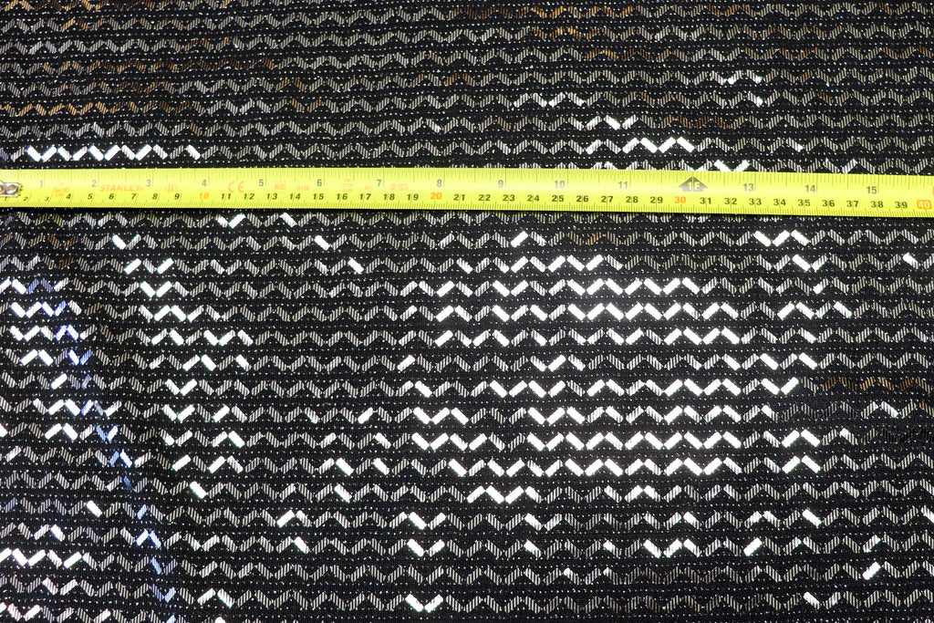Black Lurex Sequin Fabric Silver Chevron All Way Stretch