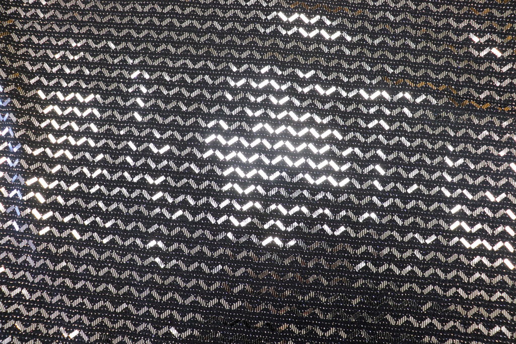 Black Lurex Sequin Fabric Silver Chevron All Way Stretch