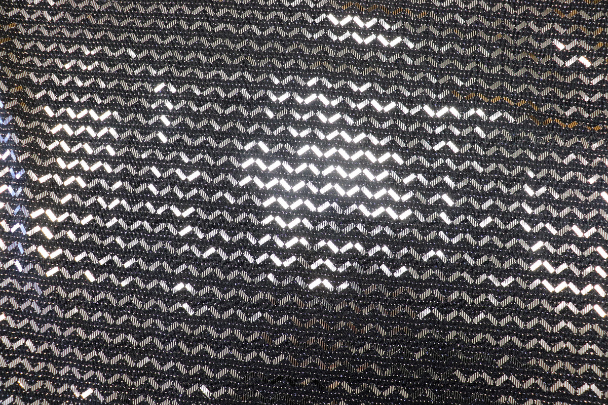 Black Lurex Sequin Fabric Silver Chevron All Way Stretch
