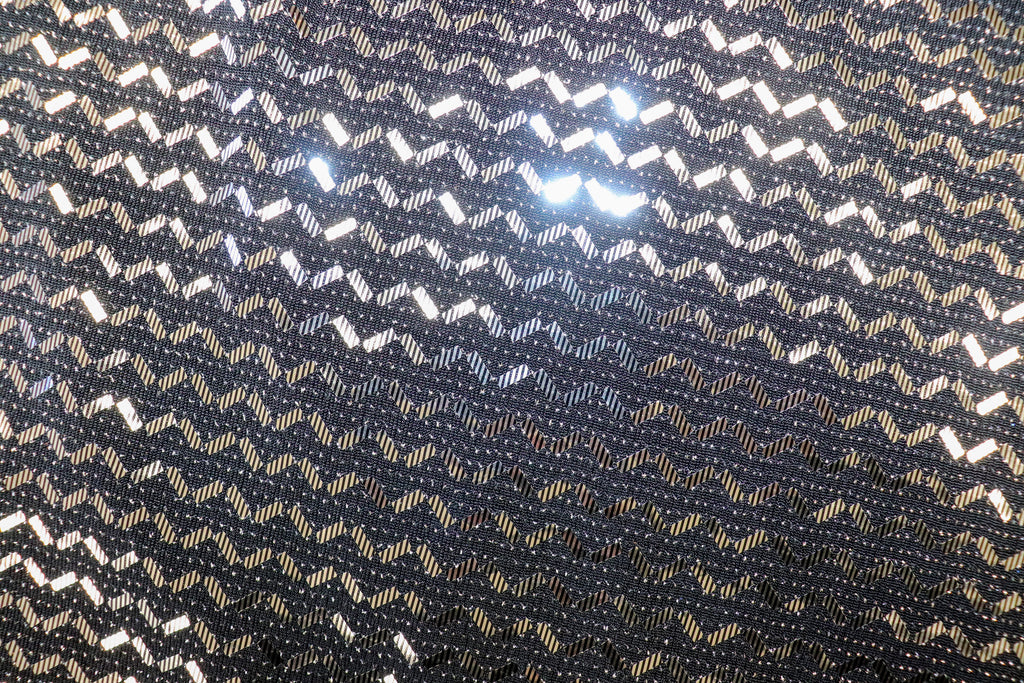 Black Lurex Sequin Fabric Silver Chevron All Way Stretch