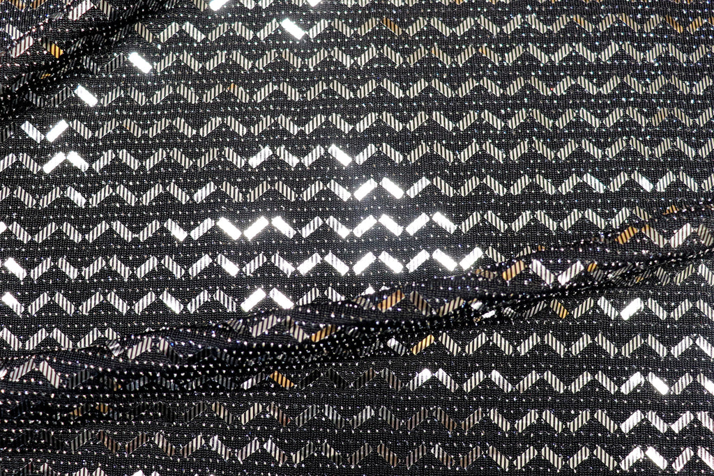 Black Lurex Sequin Fabric Silver Chevron All Way Stretch
