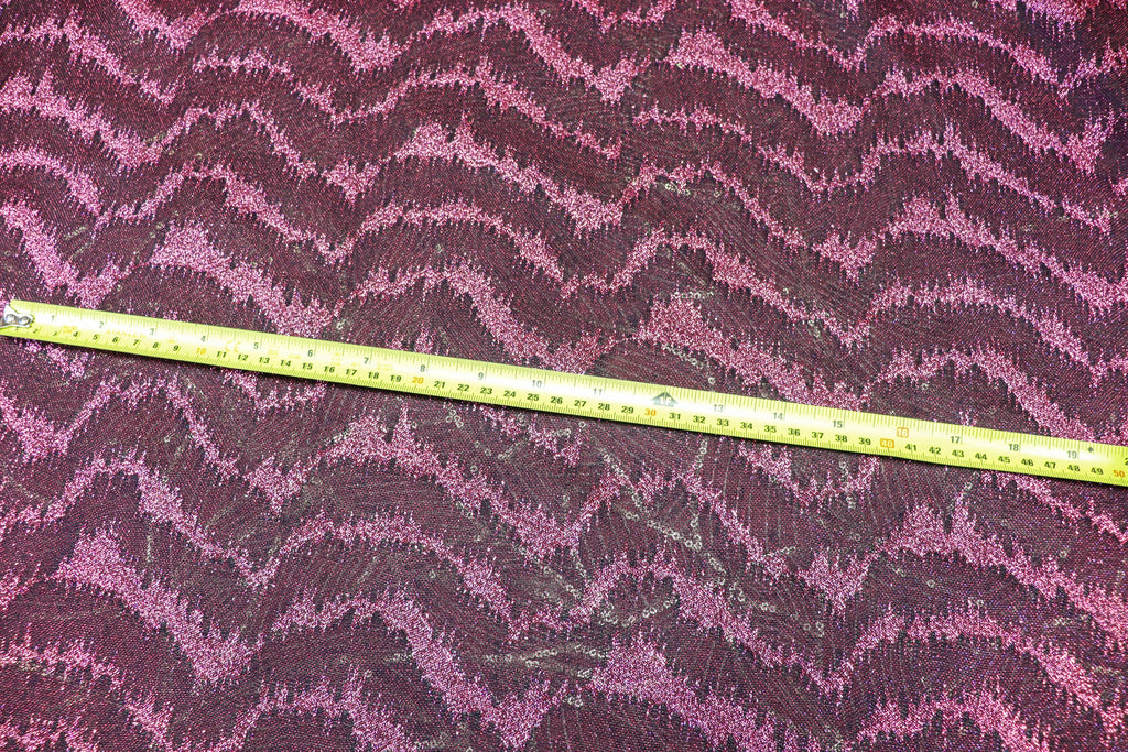 Pink Glitter Lurex Fabric Abstract Wave All Way Stretch