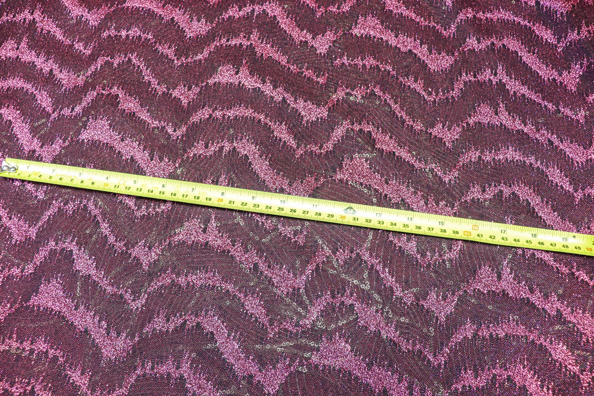 Pink Glitter Lurex Fabric Abstract Wave All Way Stretch