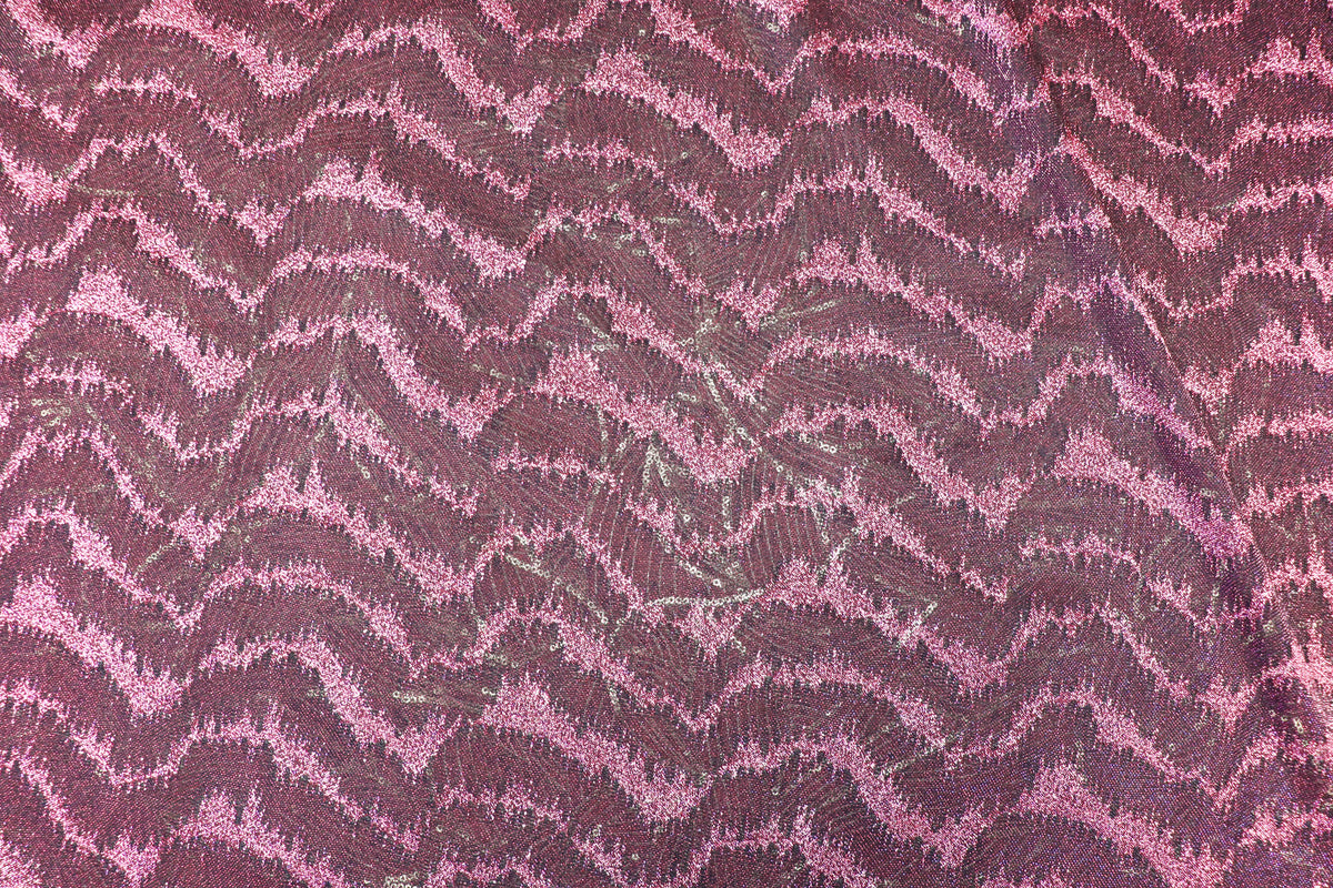 Pink Glitter Lurex Fabric Abstract Wave All Way Stretch