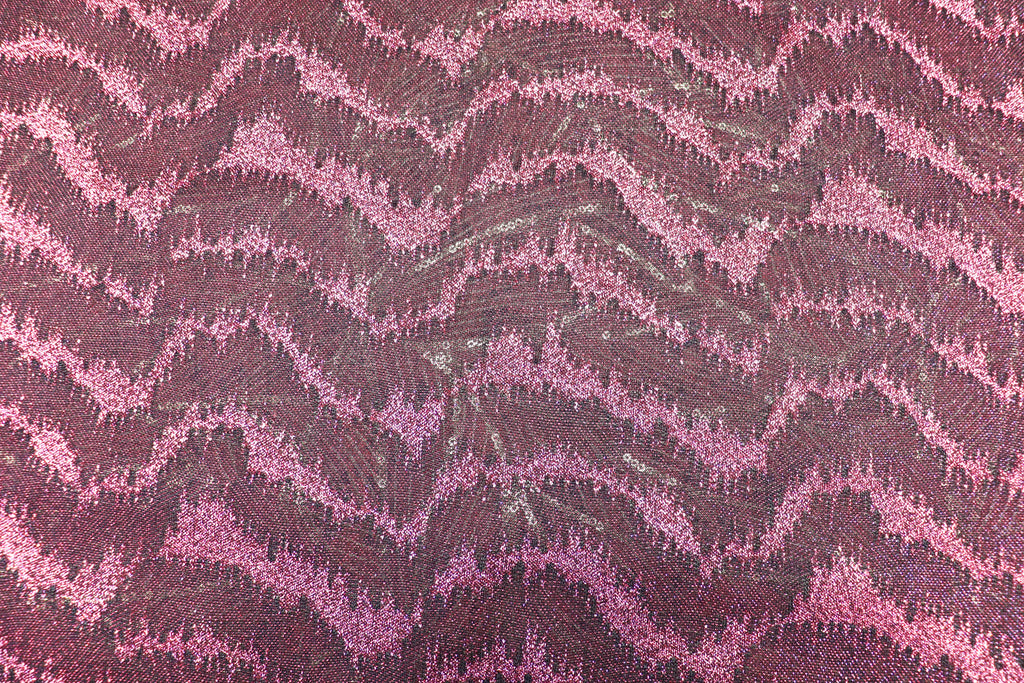 Pink Glitter Lurex Fabric Abstract Wave All Way Stretch
