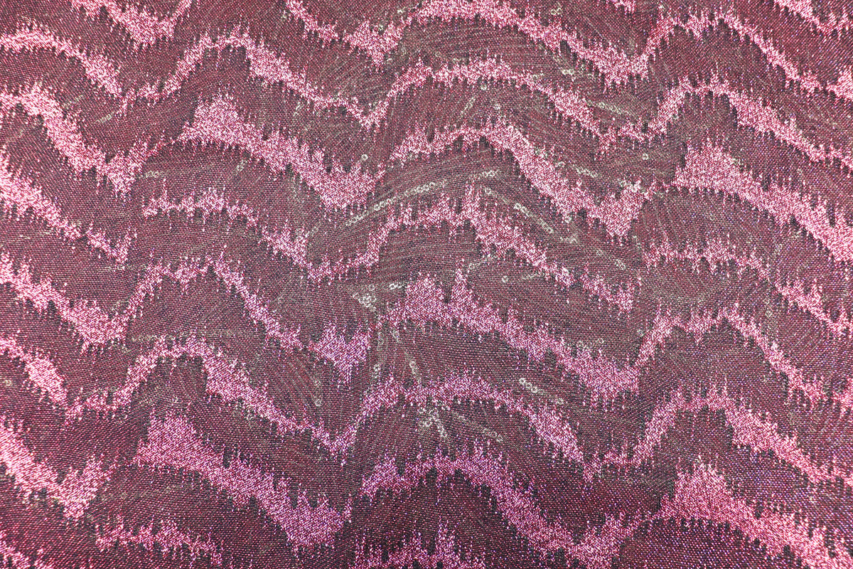Pink Glitter Lurex Fabric Abstract Wave All Way Stretch
