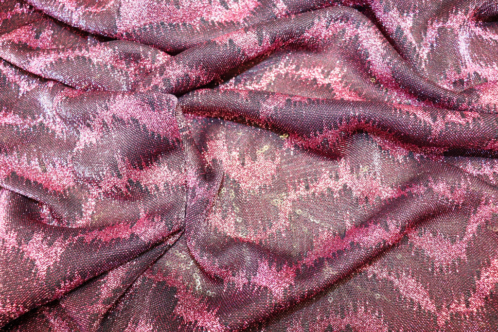 Pink Glitter Lurex Fabric Abstract Wave All Way Stretch