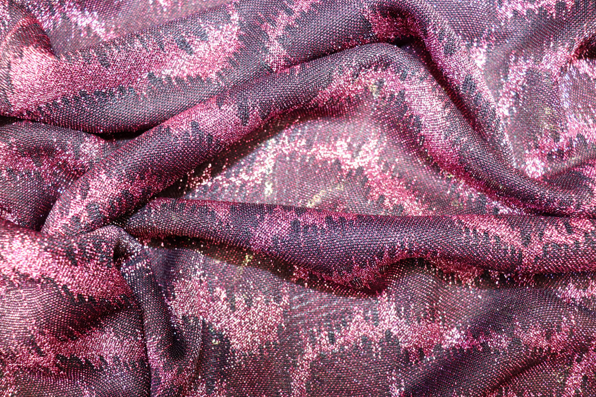 Pink Glitter Lurex Fabric Abstract Wave All Way Stretch