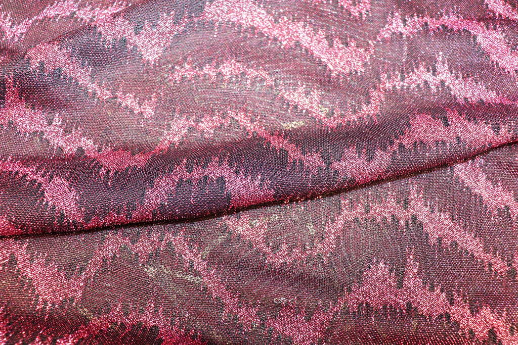 Pink Glitter Lurex Fabric Abstract Wave All Way Stretch