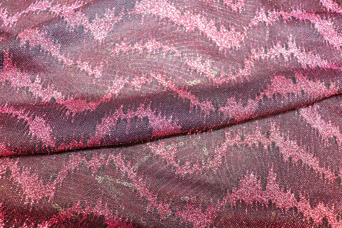 Pink Glitter Lurex Fabric Abstract Wave All Way Stretch