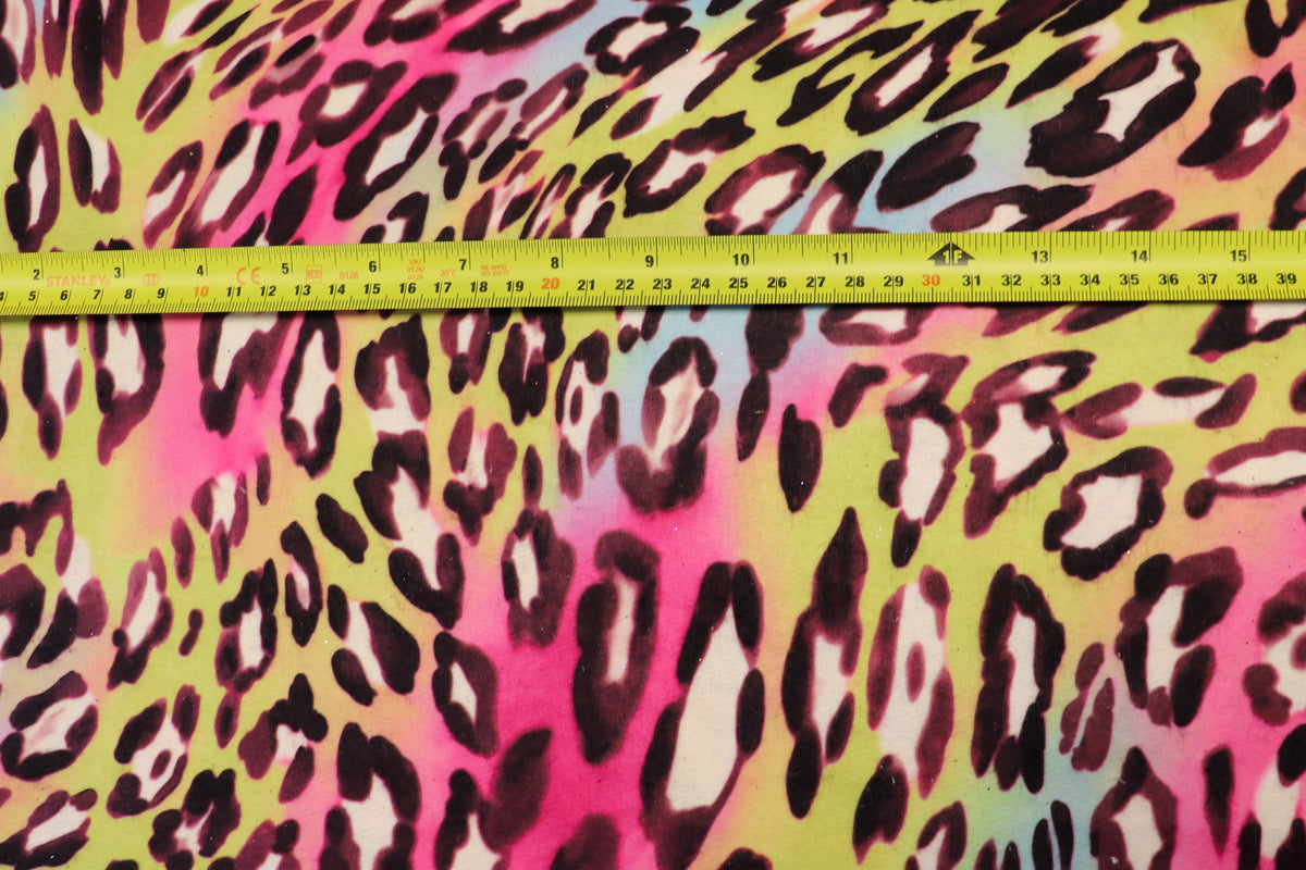 Pink Multicolour Leopard Fleece Fabric Wavy Animal Print