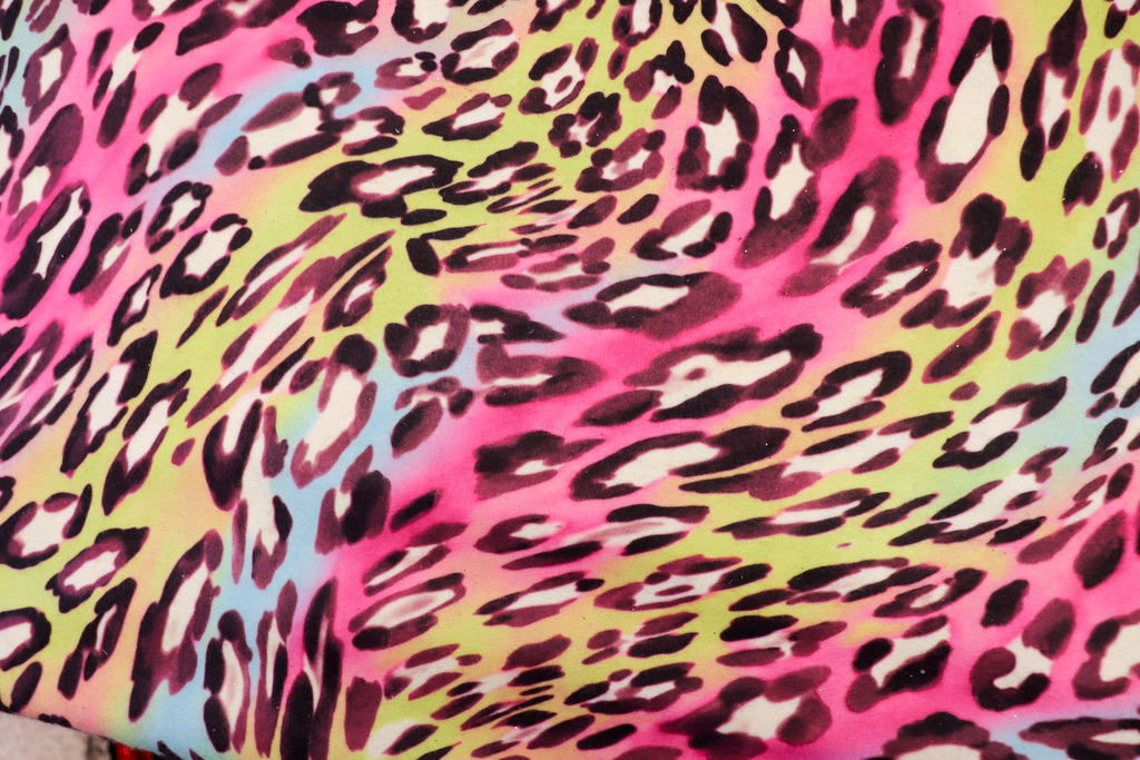 Pink Multicolour Leopard Fleece Fabric Wavy Animal Print