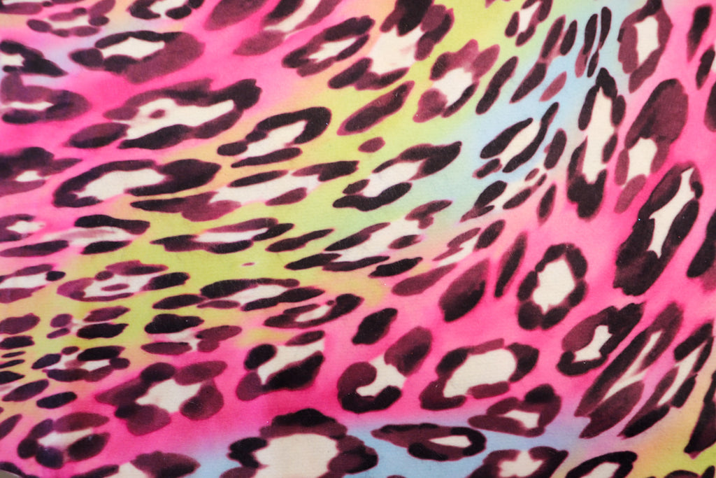 Pink Multicolour Leopard Fleece Fabric Wavy Animal Print