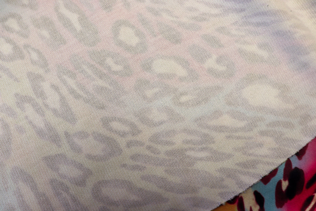 Pink Multicolour Leopard Fleece Fabric Wavy Animal Print