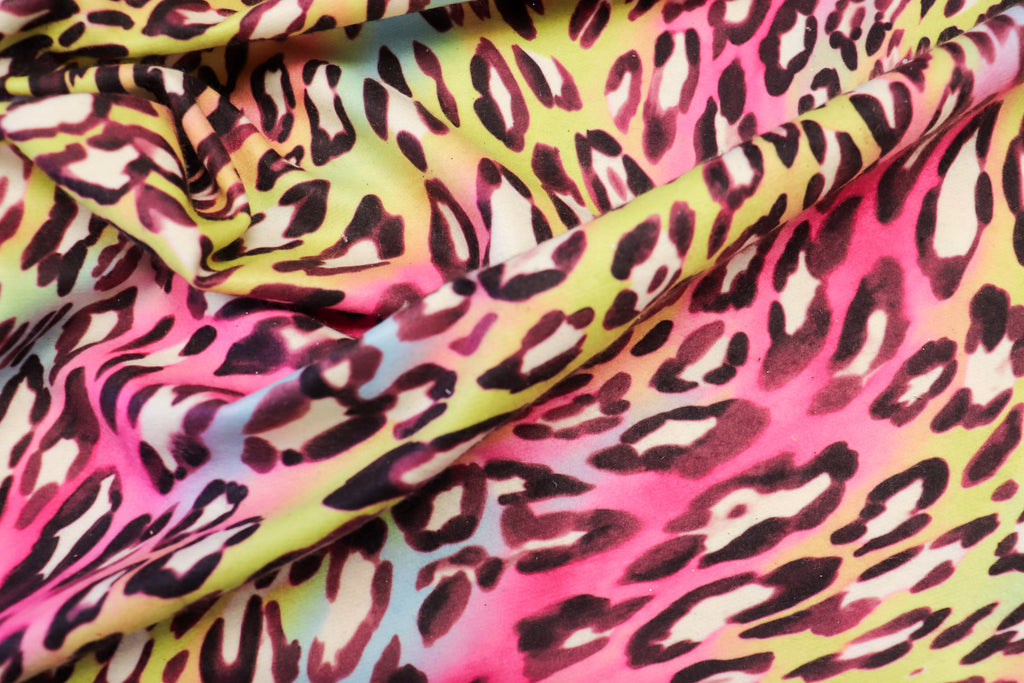 Pink Multicolour Leopard Fleece Fabric Wavy Animal Print