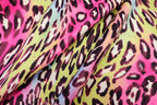 Pink Multicolour Leopard Fleece Fabric Wavy Animal Print
