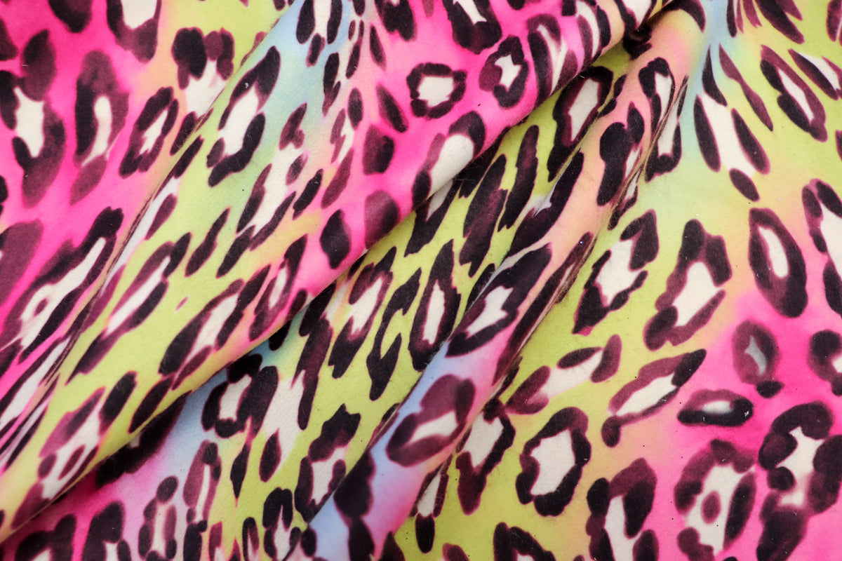 Pink Multicolour Leopard Fleece Fabric Wavy Animal Print