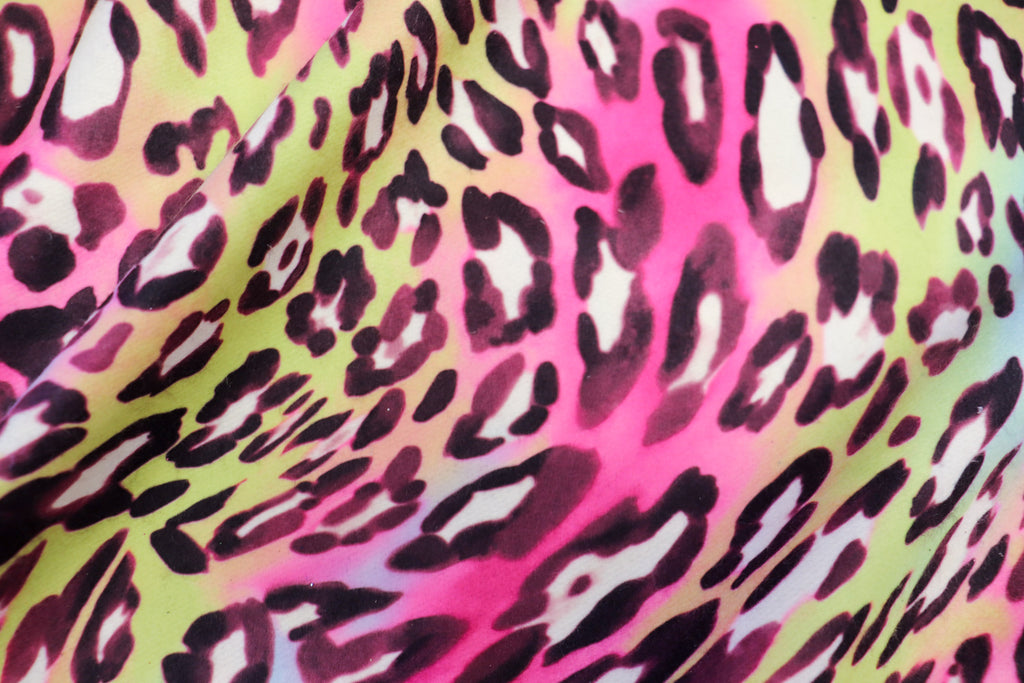 Pink Multicolour Leopard Fleece Fabric Wavy Animal Print
