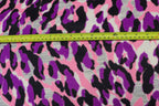 Pink Purple Leopard Fleece Fabric Grey Brushed Finish