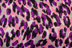 Pink Purple Leopard Fleece Fabric Grey Brushed Finish