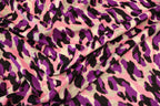 Pink Purple Leopard Fleece Fabric Grey Brushed Finish