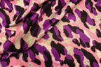 Pink Purple Leopard Fleece Fabric Grey Brushed Finish