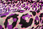 Pink Purple Leopard Fleece Fabric Grey Brushed Finish