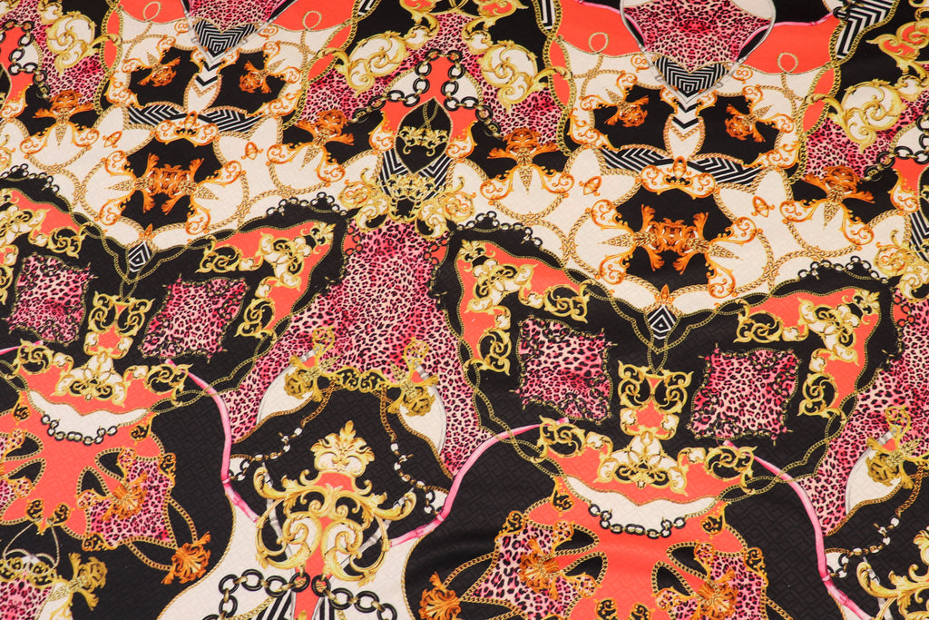 Gold Pink Leopard Jacquard Fabric Brocade Diamond Stretch