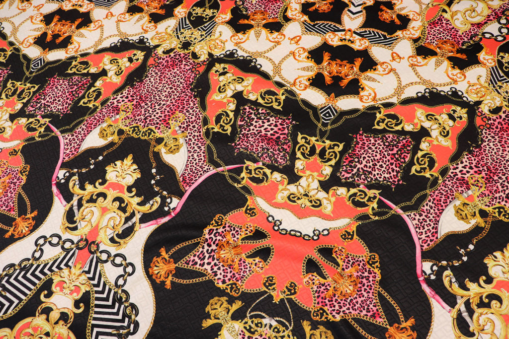 Gold Pink Leopard Jacquard Fabric Brocade Diamond Stretch